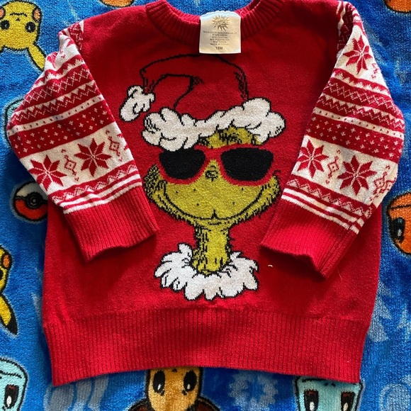 Festive Red and Green Sweater with Winter Graphic - Picture 1 of 4